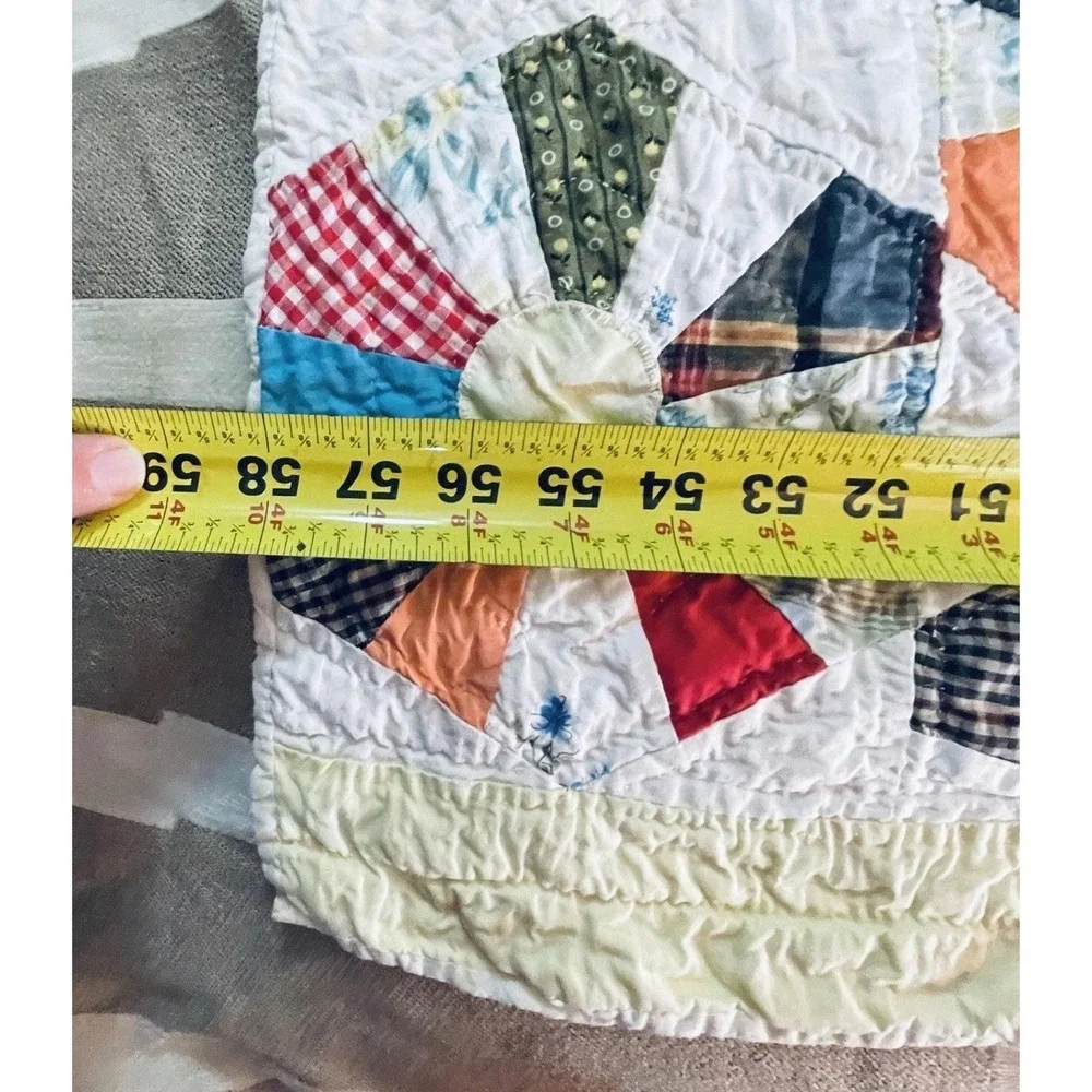 READ Handmade Patchwork Quilt 59 X 79 In Multicolor Fan Pattern Country Cotton‎